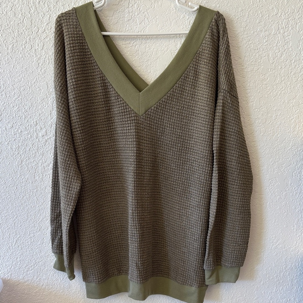 Olive V-Neck Women's Sweater